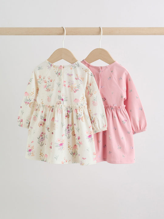 Pink Floral Baby Jersey Dresses 2 Pack (0mths-2yrs)