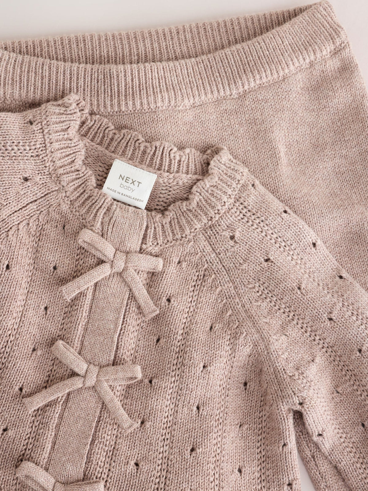 Chocolate Brown Frill Knitted Bow Baby Cardigan & Leggings Set 2 Piece (0mths-2yrs)