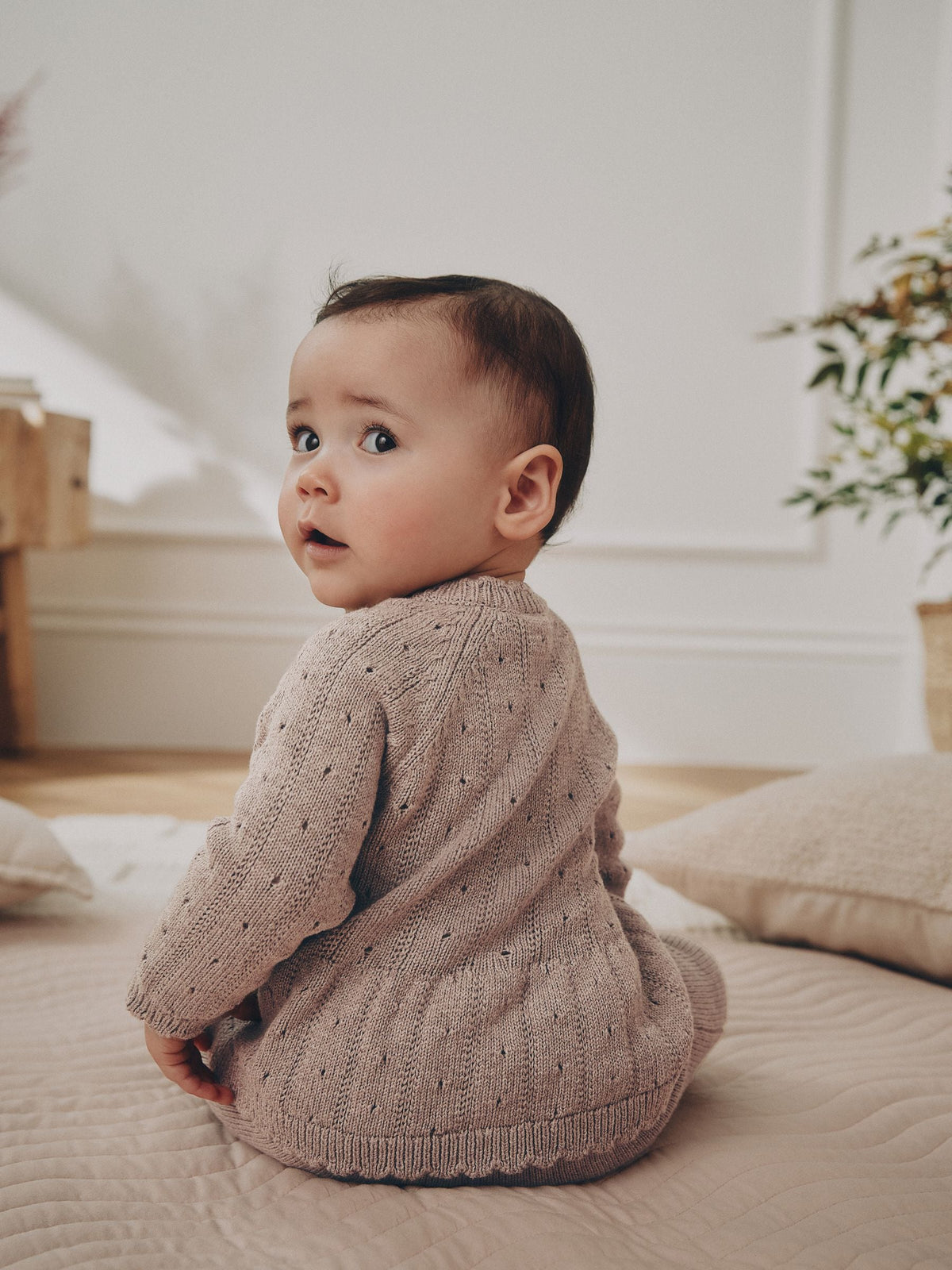 Chocolate Brown Frill Knitted Bow Baby Cardigan & Leggings Set 2 Piece (0mths-2yrs)