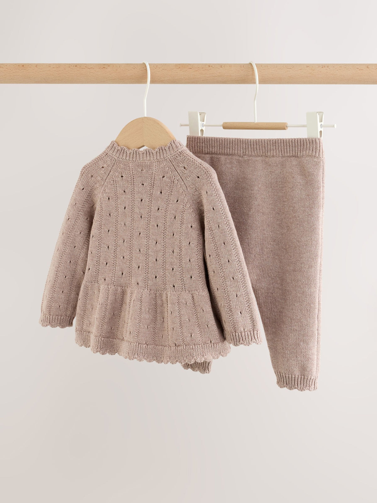 Chocolate Brown Frill Knitted Bow Baby Cardigan & Leggings Set 2 Piece (0mths-2yrs)