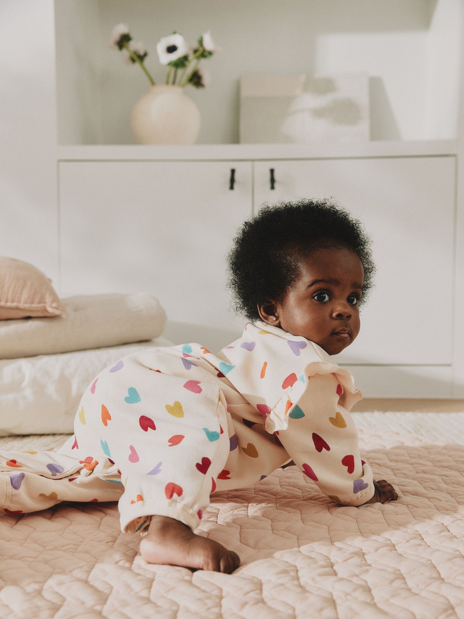 Ecru Bright Heart Sweat Baby Romper (0mths-2yrs)