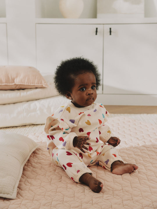 Ecru Bright Heart Sweat Baby Romper (0mths-2yrs)