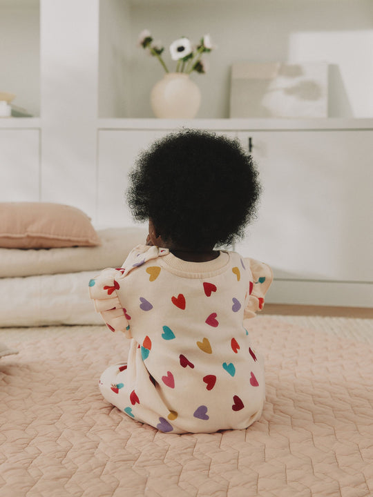 Ecru Bright Heart Sweat Baby Romper (0mths-2yrs)