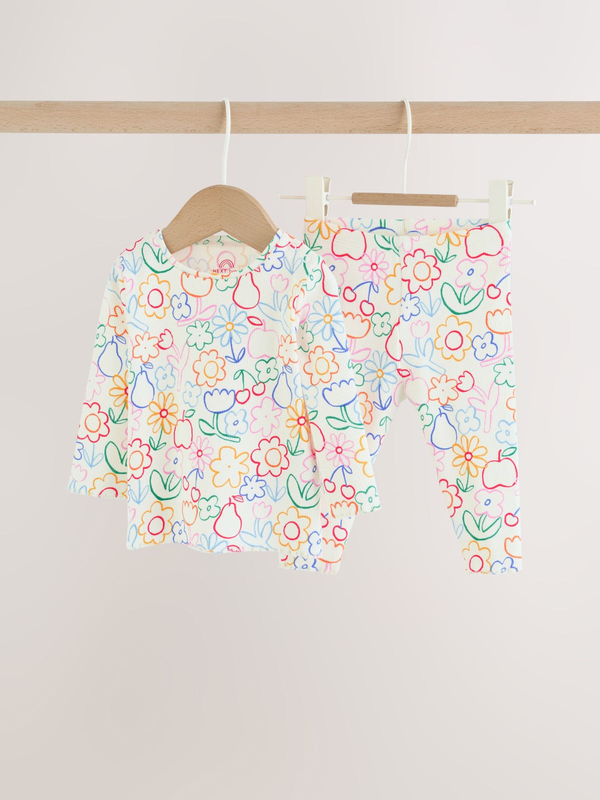 White Floral Printed Rib Top and Leggings Baby Set 2 Piece (0mths-2yrs)