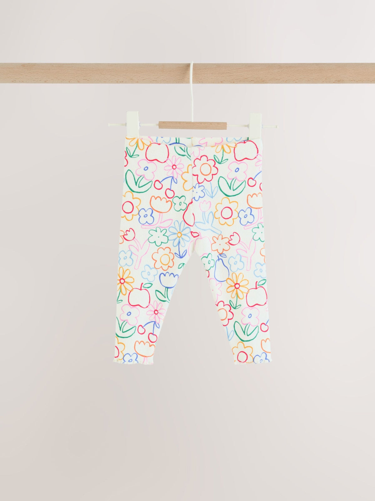 White Floral Printed Rib Top and Leggings Baby Set 2 Piece (0mths-2yrs)