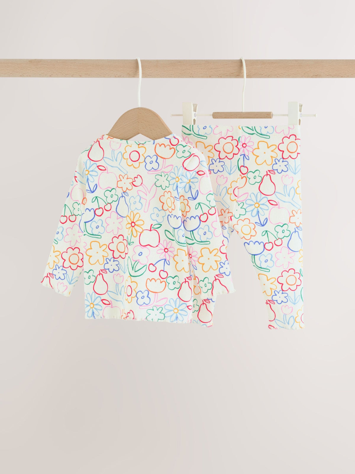 White Floral Printed Rib Top and Leggings Baby Set 2 Piece (0mths-2yrs)