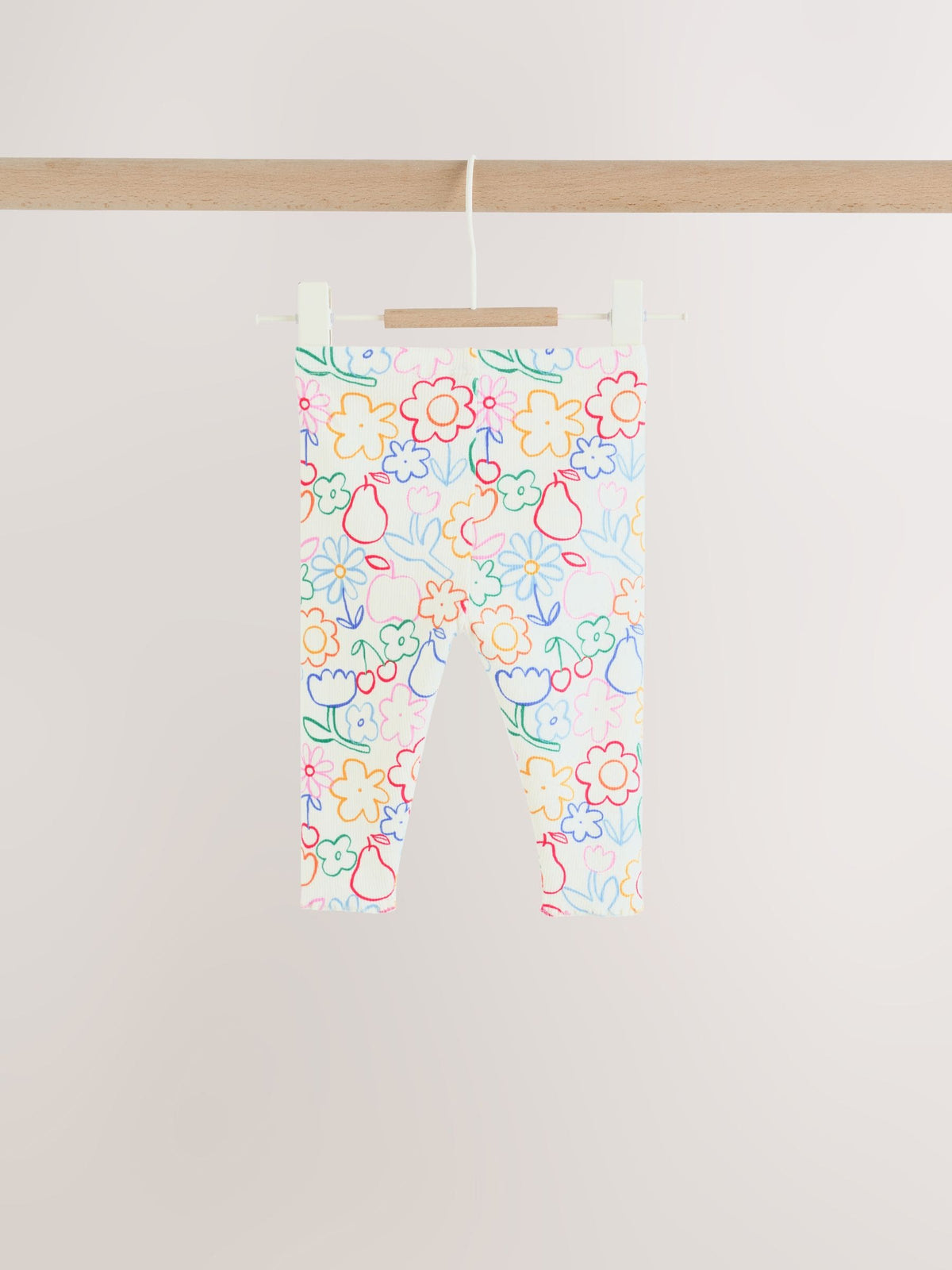 White Floral Printed Rib Top and Leggings Baby Set 2 Piece (0mths-2yrs)