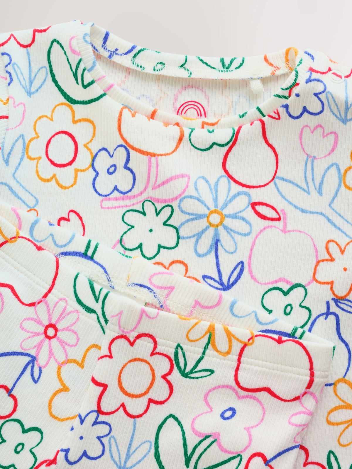 White Floral Printed Rib Top and Leggings Baby Set 2 Piece (0mths-2yrs)