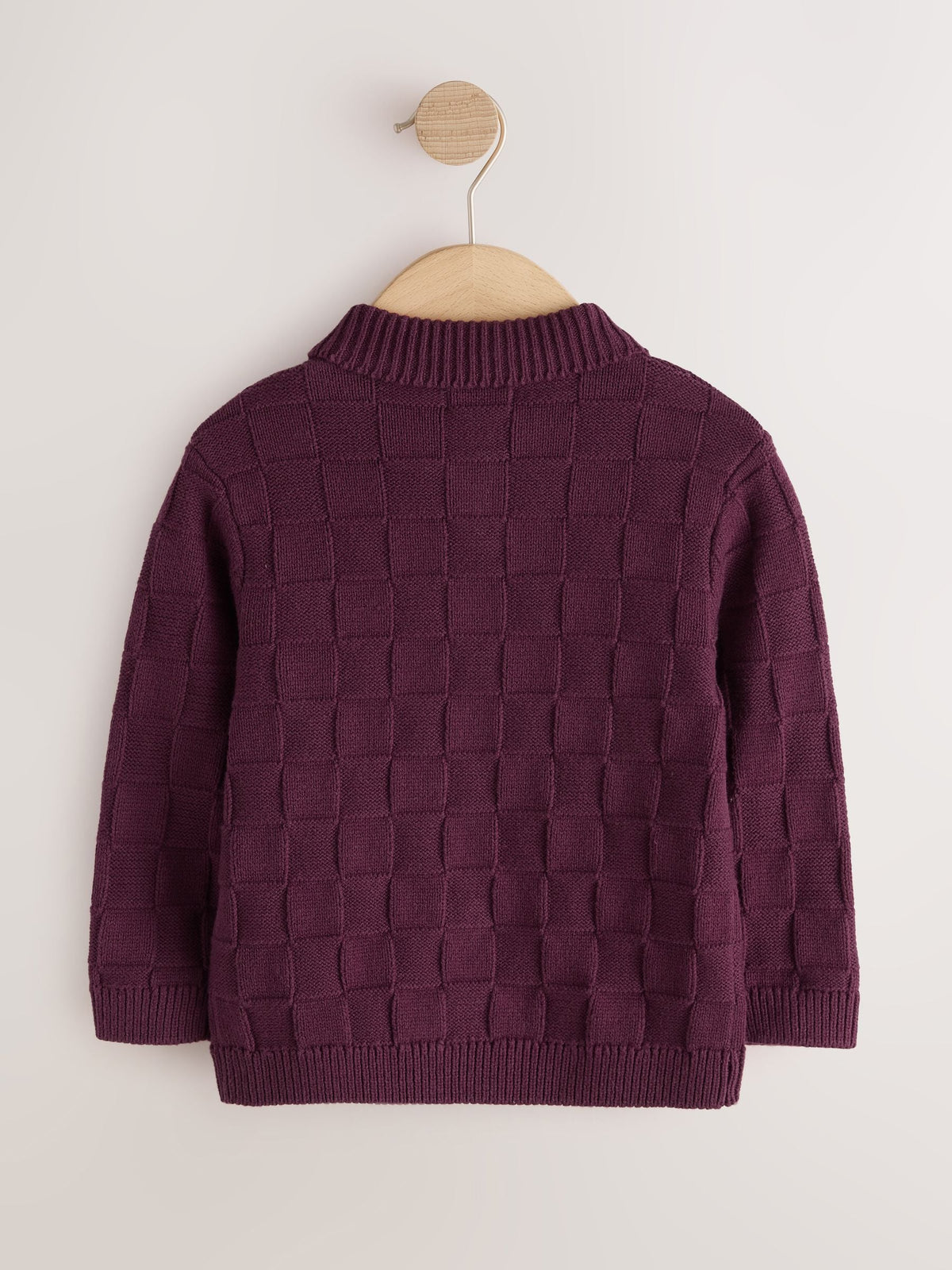Plum Purple Textured Knitted Zip Neck Polo Shirt (3mths-7yrs)