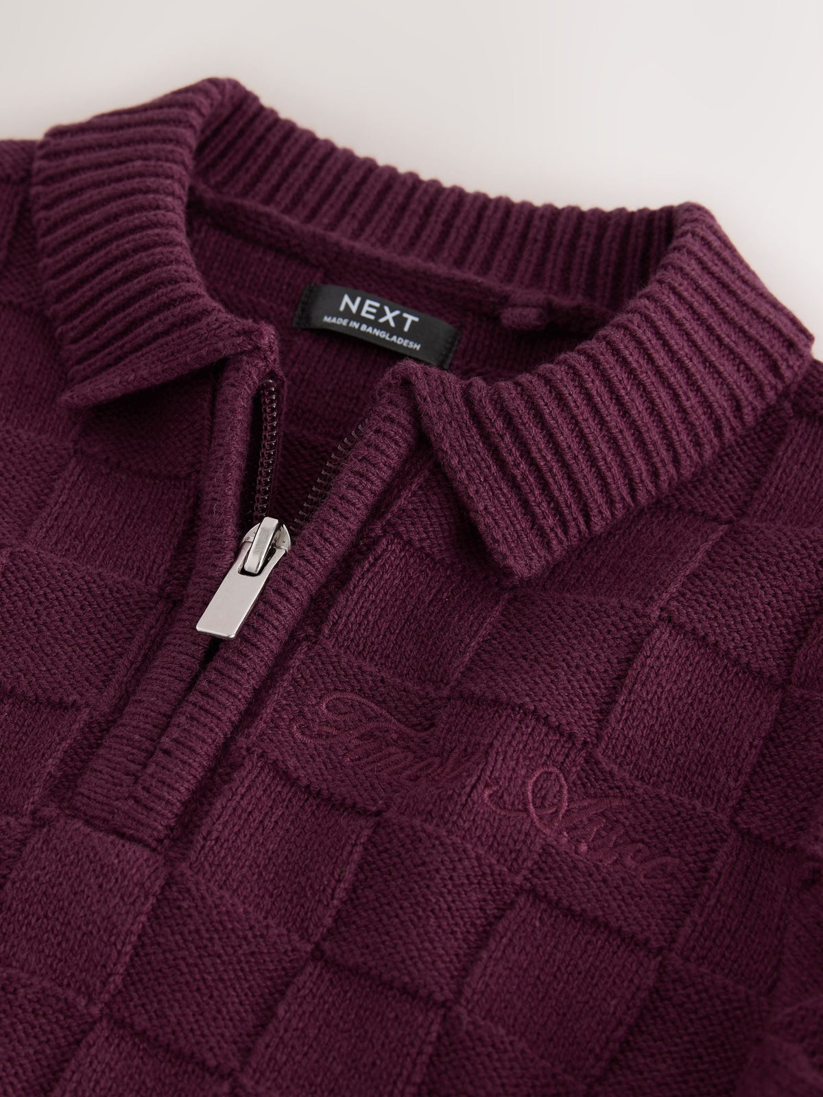 Plum Purple Textured Knitted Zip Neck Polo Shirt (3mths-7yrs)