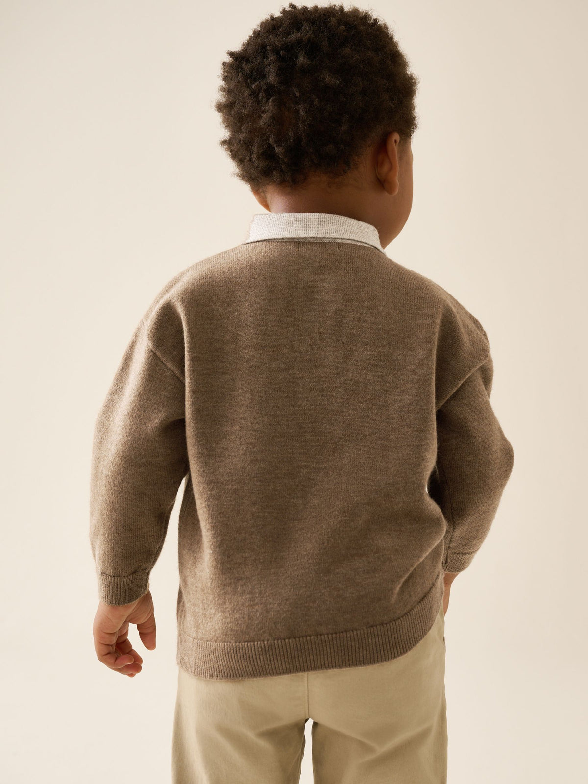 Tan Brown Contrast Collar Button Neck Knitted Polo Shirt (3mths-7yrs)
