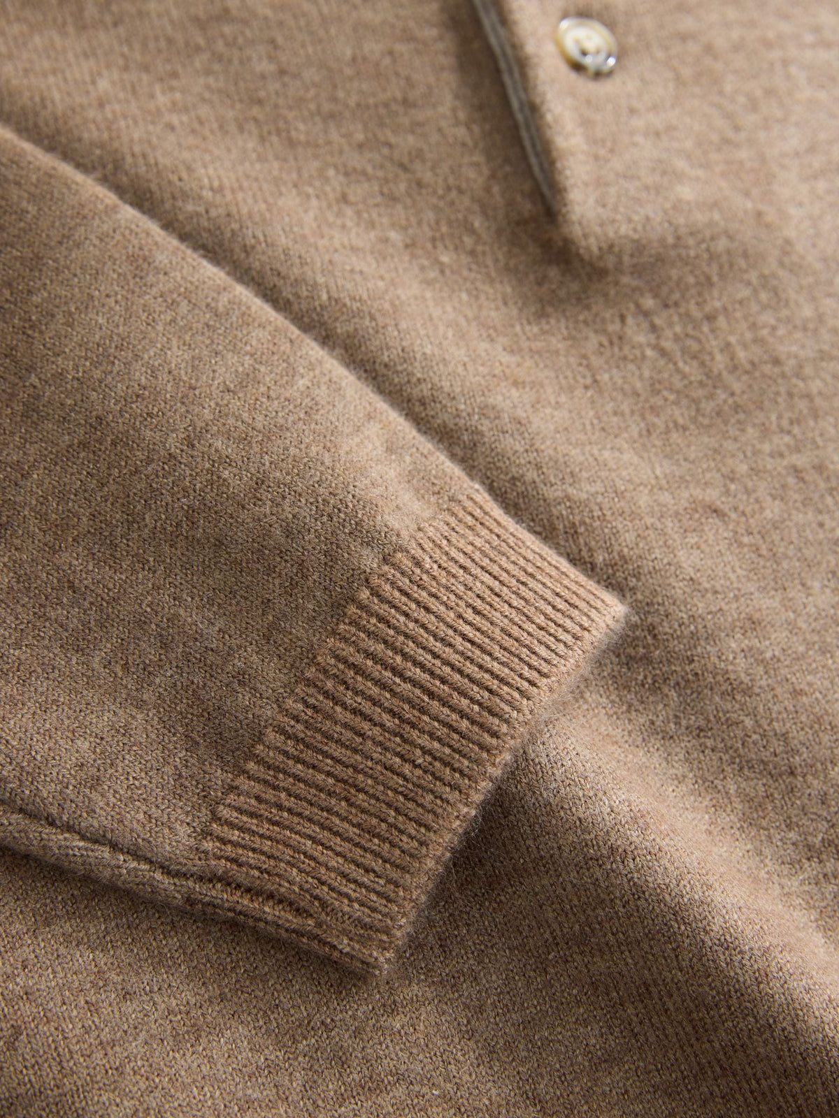 Tan Brown Contrast Collar Button Neck Knitted Polo Shirt (3mths-7yrs)