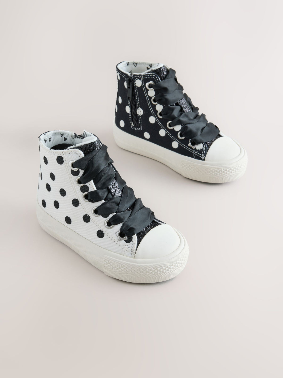 White/Black Polka Dot Standard Fit (F) High Top Trainers