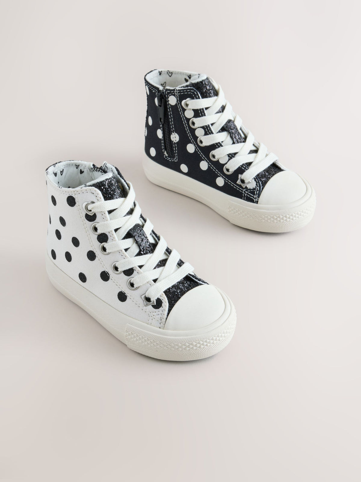 White/Black Polka Dot Standard Fit (F) High Top Trainers