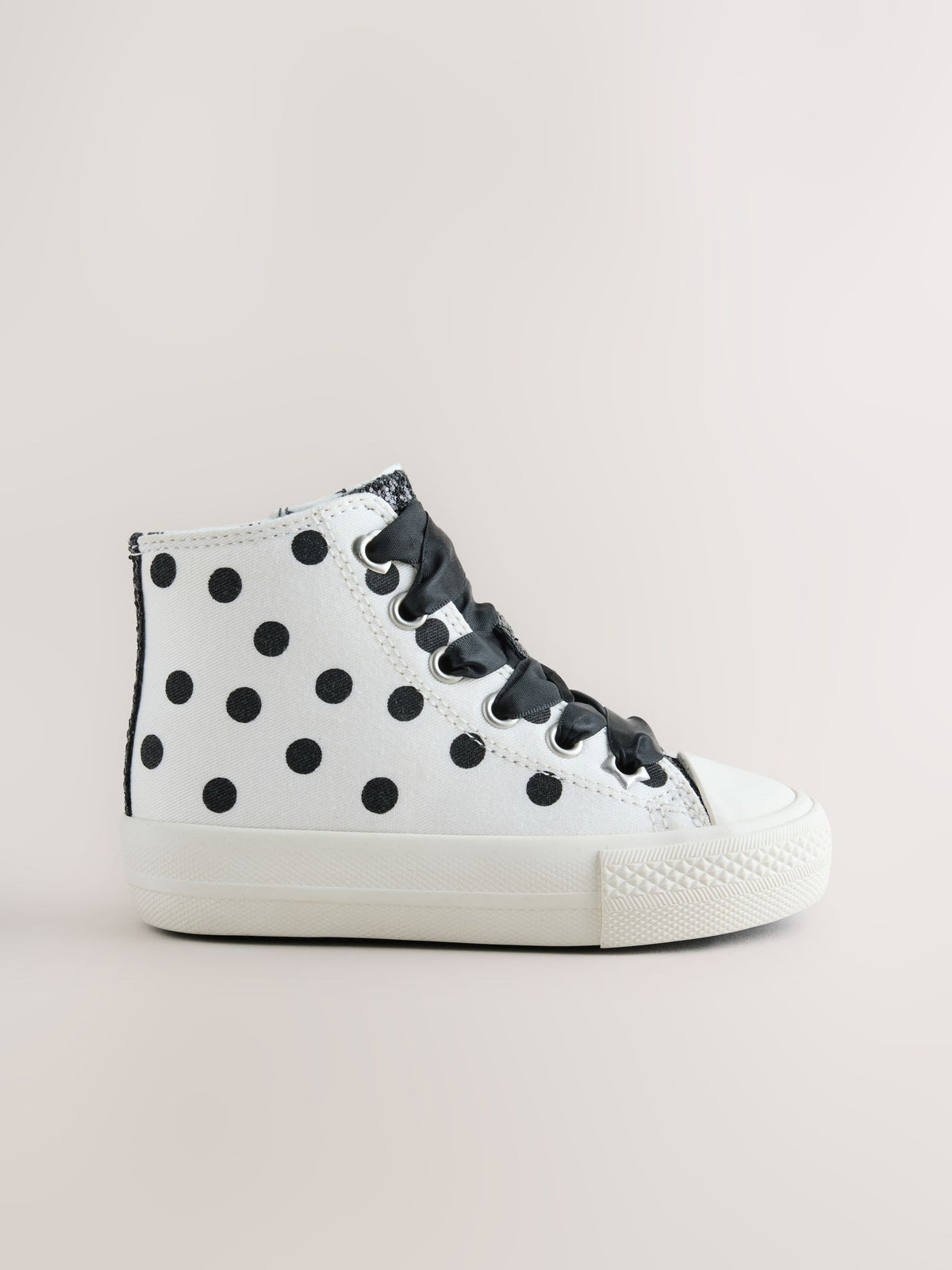 White/Black Polka Dot Standard Fit (F) High Top Trainers