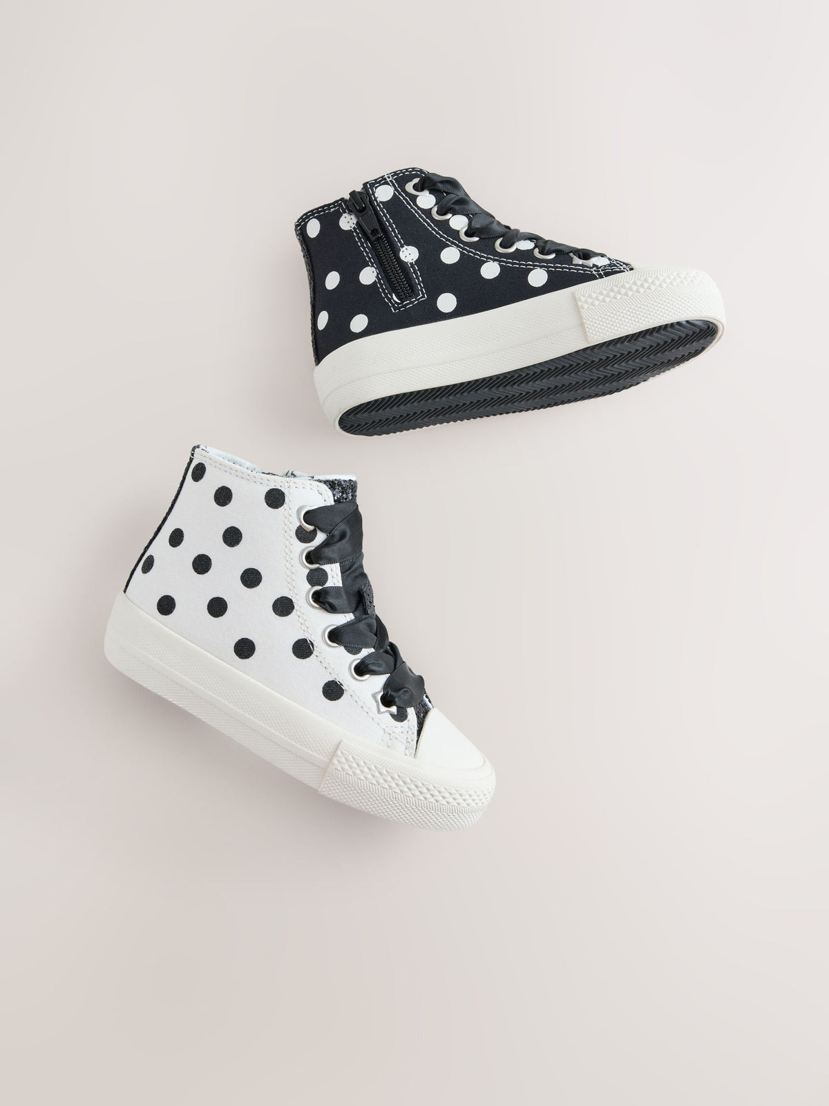 White/Black Polka Dot Standard Fit (F) High Top Trainers