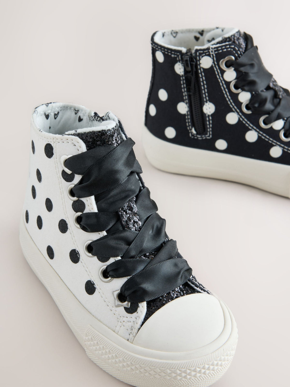 White/Black Polka Dot Standard Fit (F) High Top Trainers