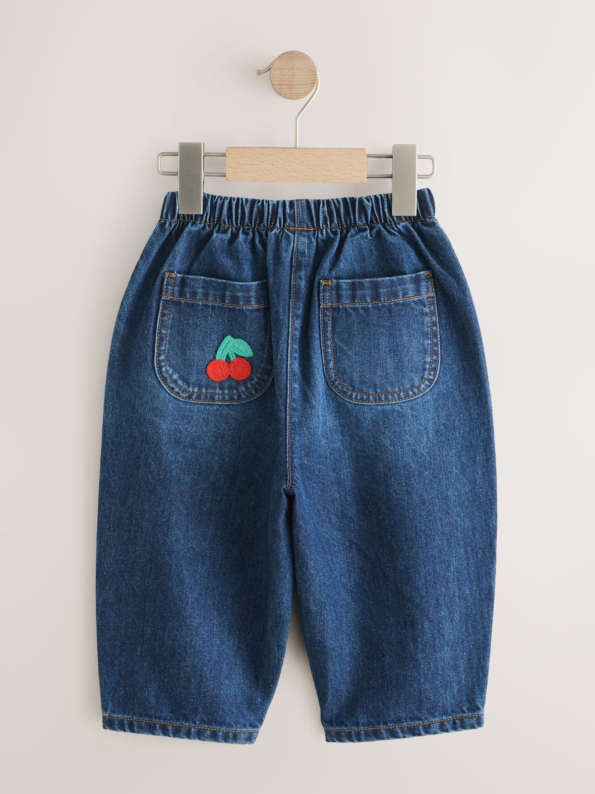 Rainbow Cherry Crochet Embroidered Barrel Jeans (3mths-7yrs)