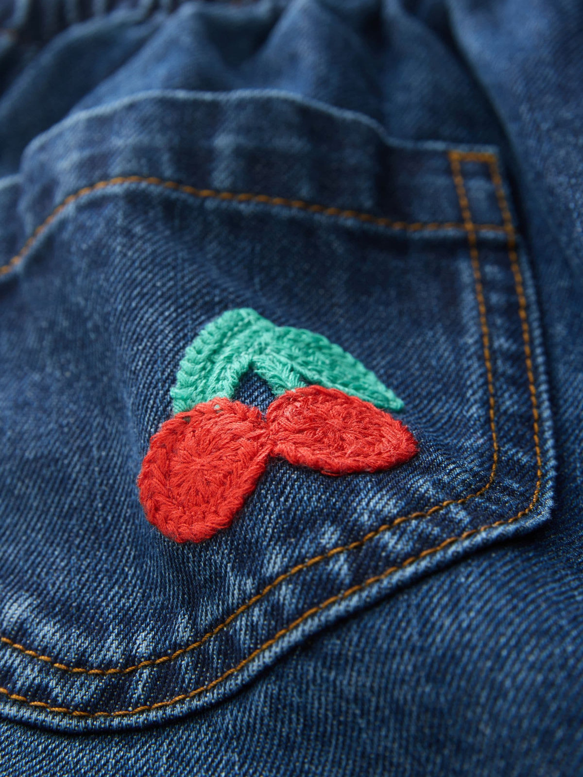 Rainbow Cherry Crochet Embroidered Barrel Jeans (3mths-7yrs)