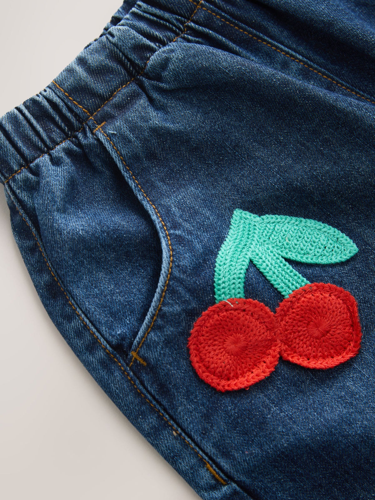 Rainbow Cherry Crochet Embroidered Barrel Jeans (3mths-7yrs)