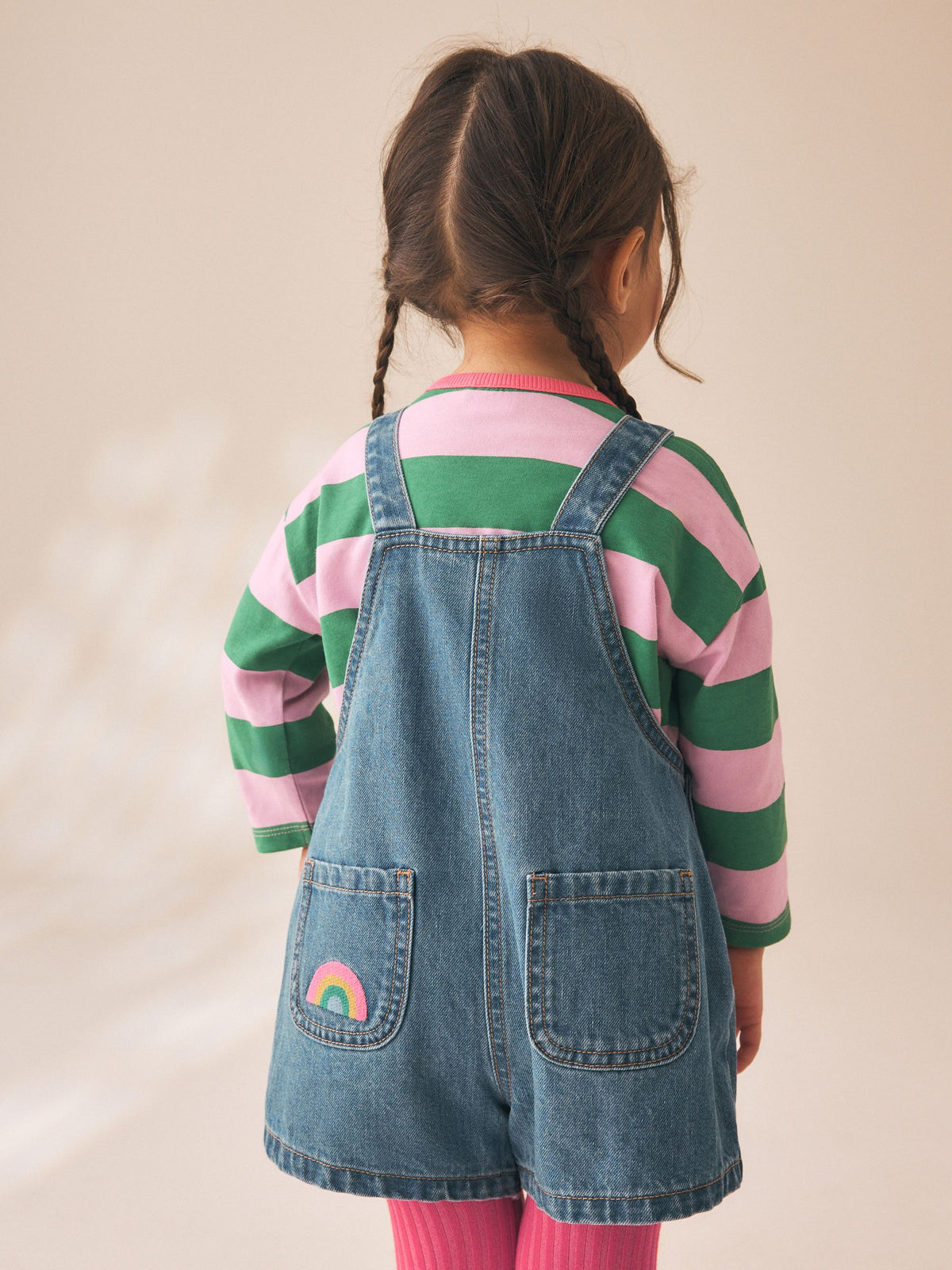 Denim Stripe T-Shirt Dungaree and Tights Set (3mths-7yrs)