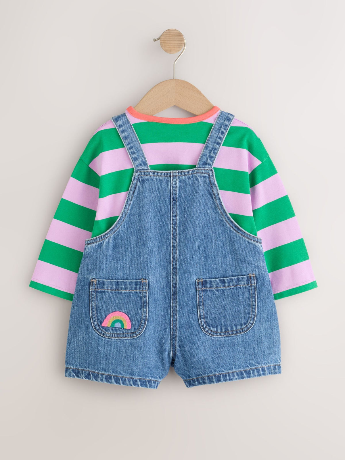 Denim Stripe T-Shirt Dungaree and Tights Set (3mths-7yrs)