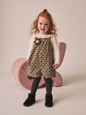 Brown Spot Cord Dungaree & Tights Set (3mths-7yrs)