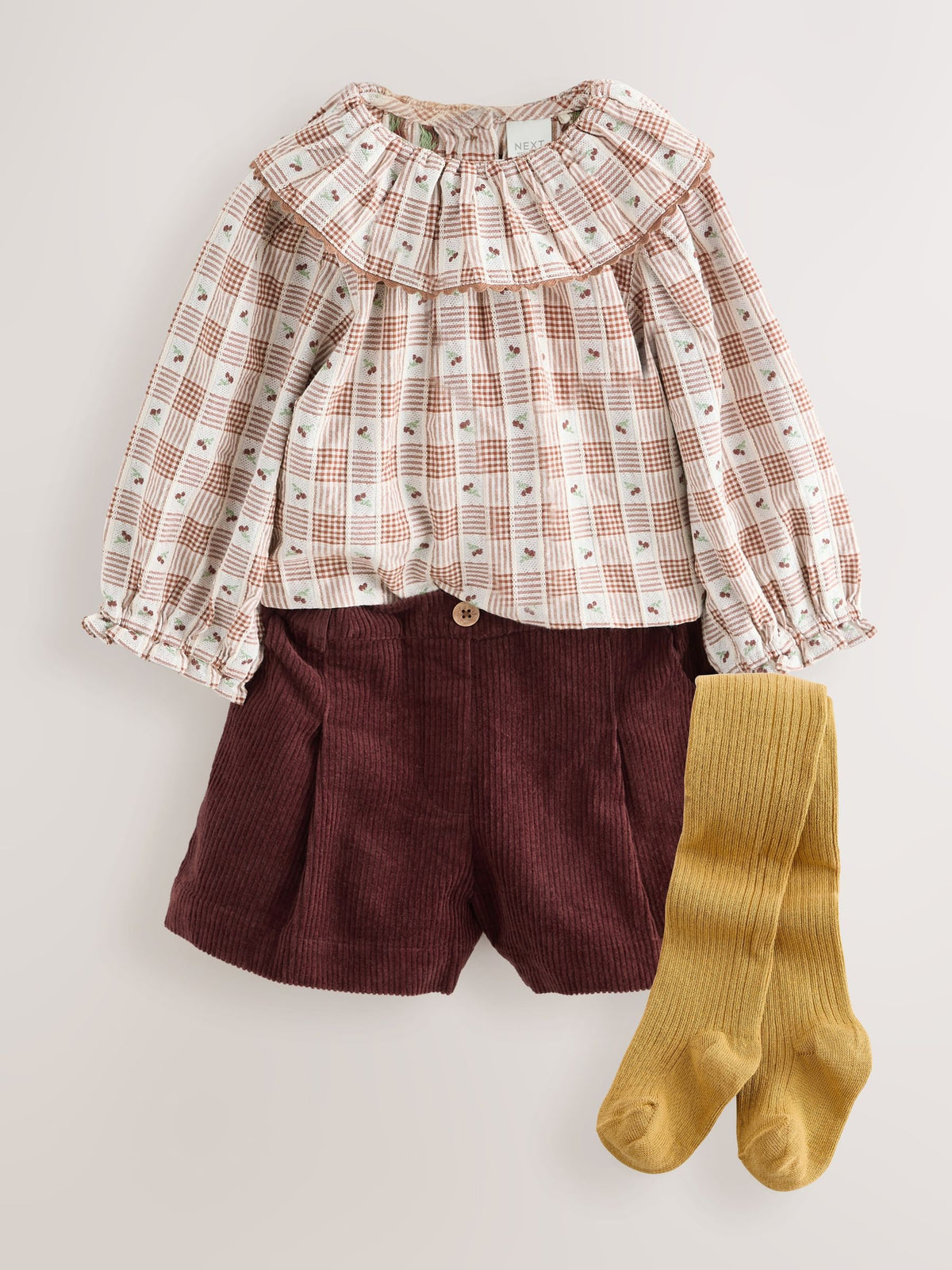 Chocolate Brown Cord Short, Blouse & Tight 3 Piece Set (3mths-7yrs)
