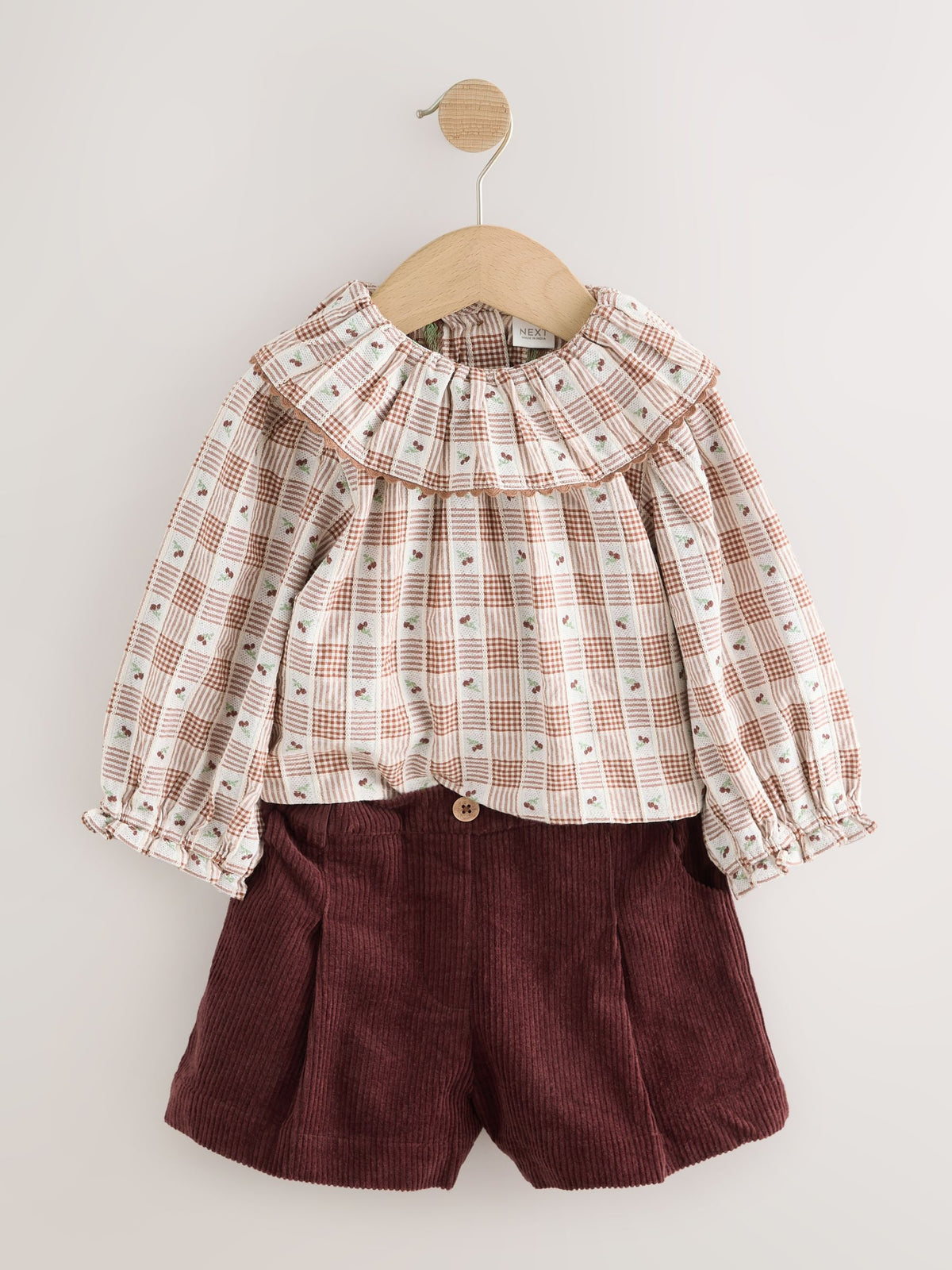 Chocolate Brown Cord Short, Blouse & Tight 3 Piece Set (3mths-7yrs)