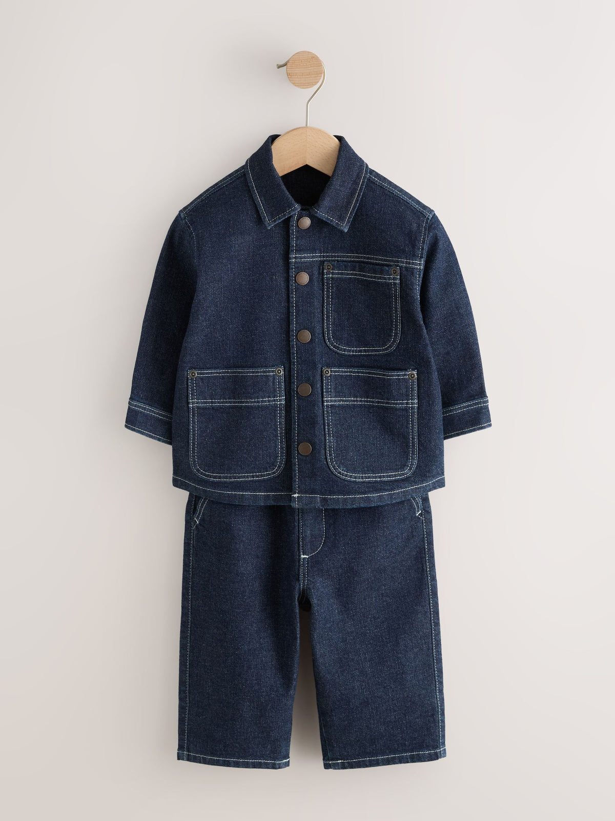Rinse Wash Denim Shacket and Wide Leg Jeans Set (3mths-7yrs)