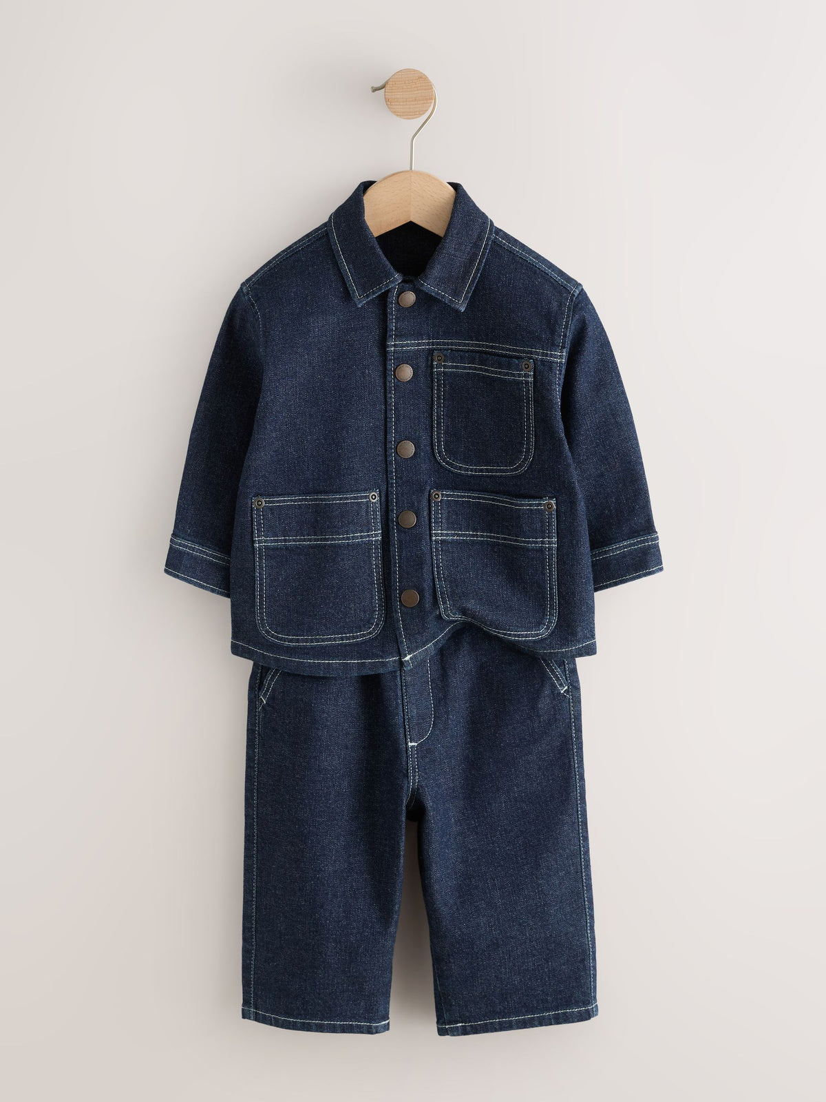 Rinse Wash Denim Shacket and Wide Leg Jeans Set (3mths-7yrs)