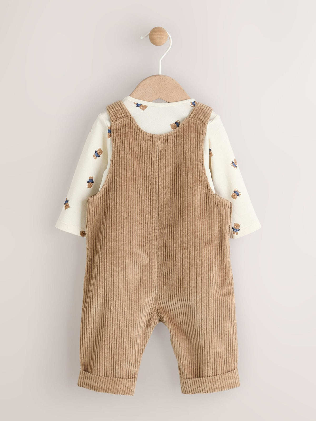 Tan Brown Bear Cord Dungarees and Bodysuit Baby Set (0mths-3yrs)