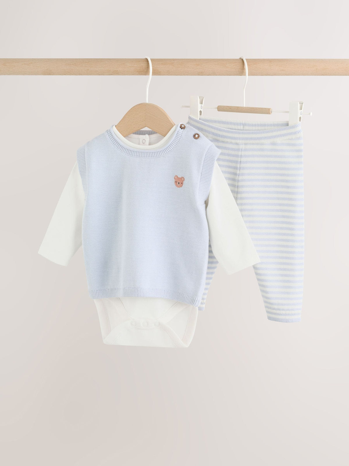 Blue Baby Knit Vest, Bodysuit and Trousers Set (0mths-3yrs)