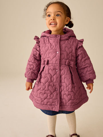 Dark Pink Shower Resistant Skirted Quilted Coat (3mths-7yrs)