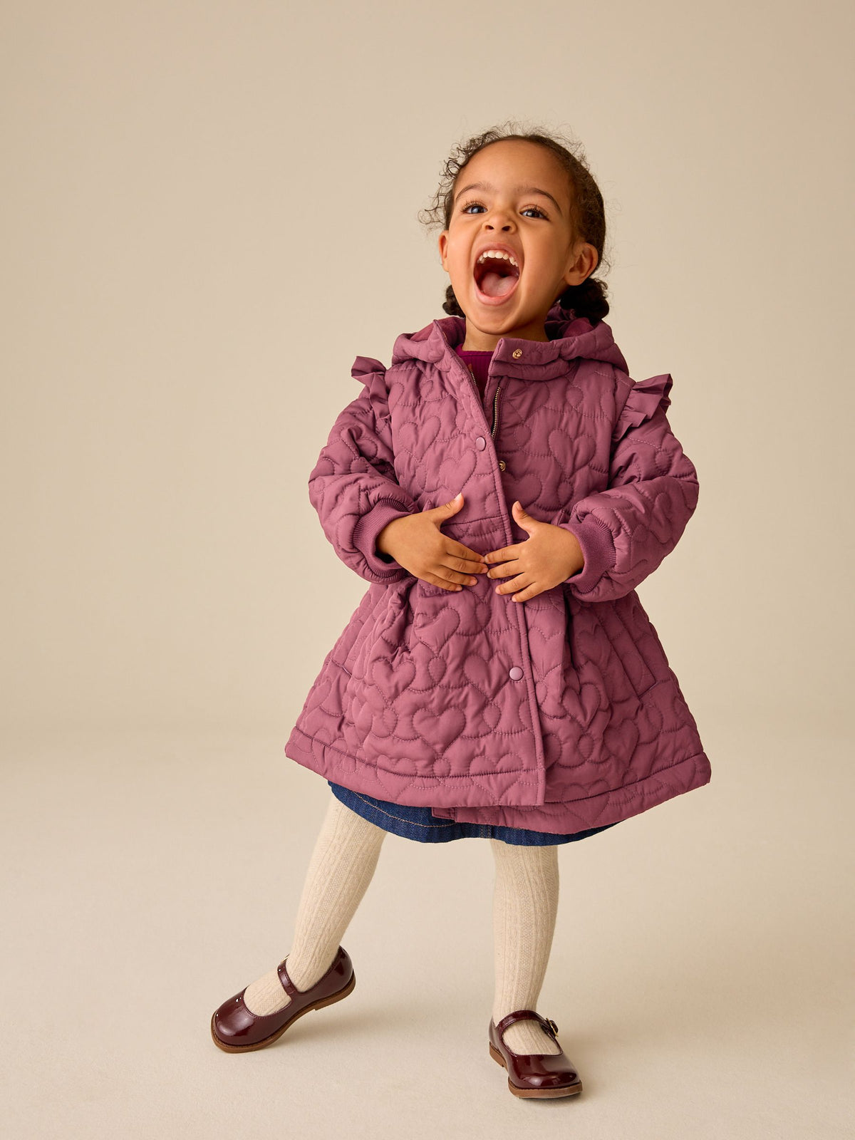 Dark Pink Shower Resistant Skirted Quilted Coat (3mths-7yrs)