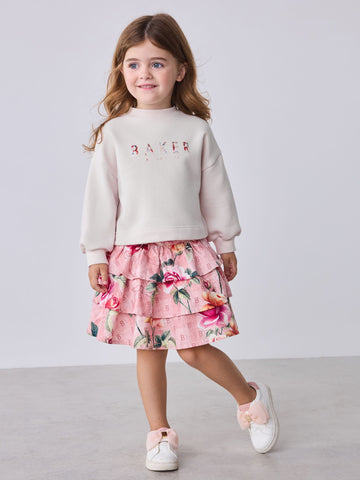 Baker by Ted Baker Pink Sweat Top & Printed Tiered Skirts Set 2 Piece