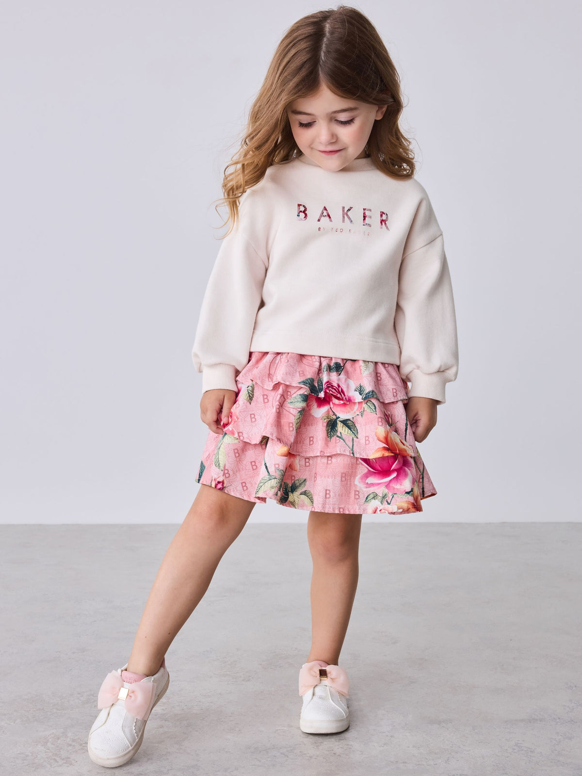 Baker by Ted Baker Pink Sweat Top & Printed Tiered Skirts Set 2 Piece