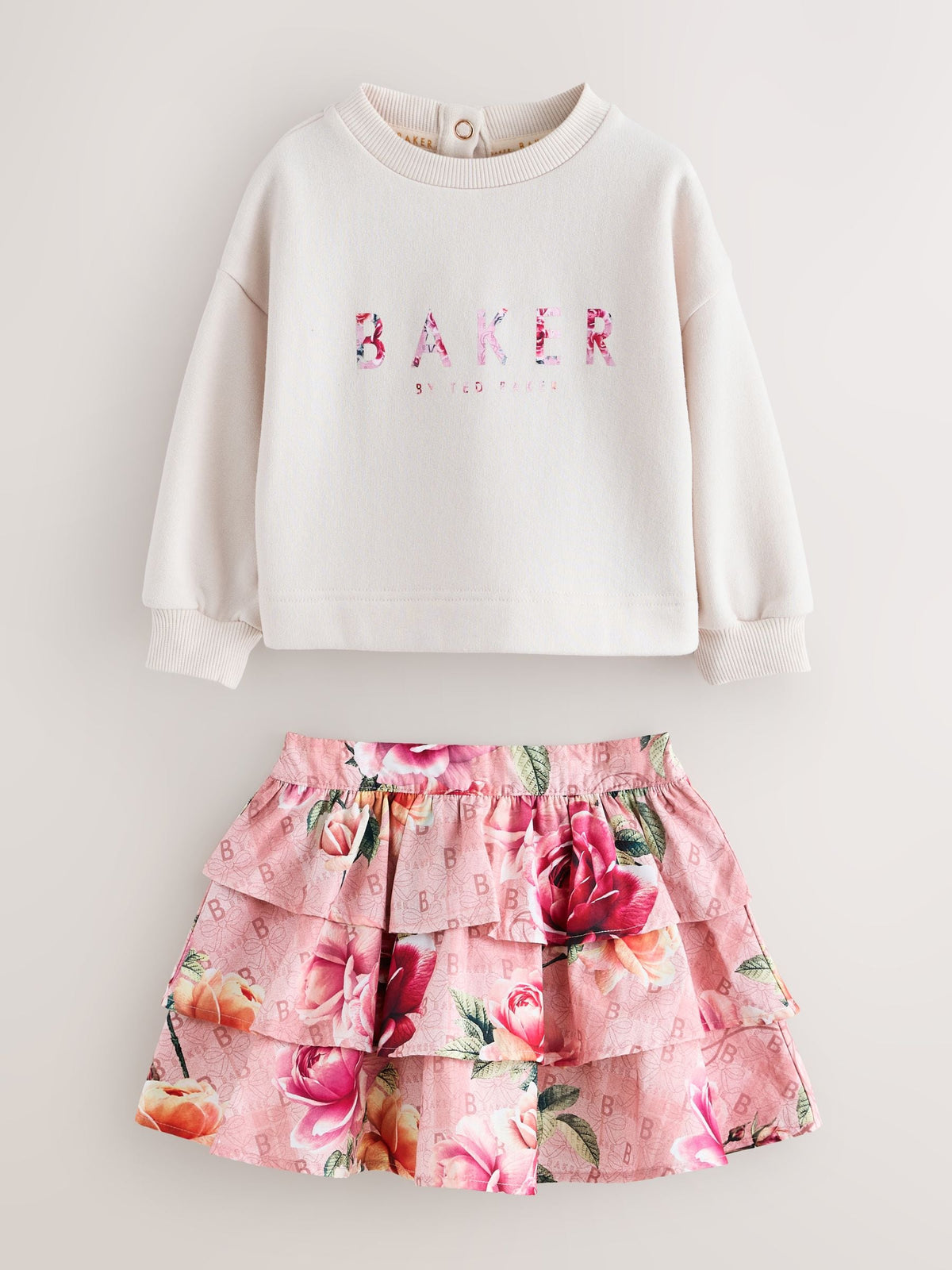 Baker by Ted Baker Pink Sweat Top & Printed Tiered Skirts Set 2 Piece