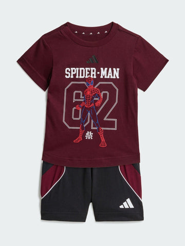 adidas Burgundy Red Spiderman Top and Shorts Set