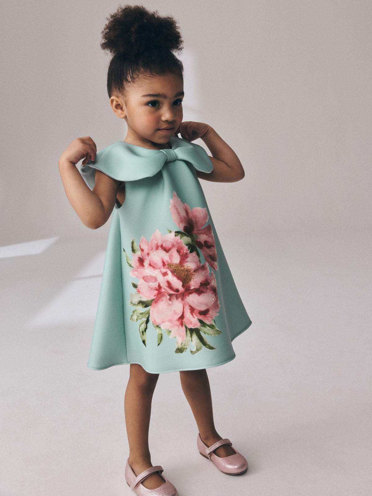 Green Sleeveless Diamante Scuba Collar Dress (3mths-7yrs)