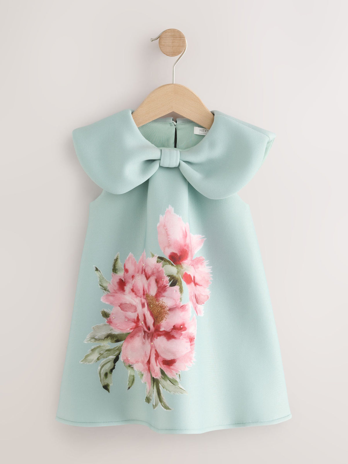 Green Sleeveless Diamante Scuba Collar Dress (3mths-7yrs)