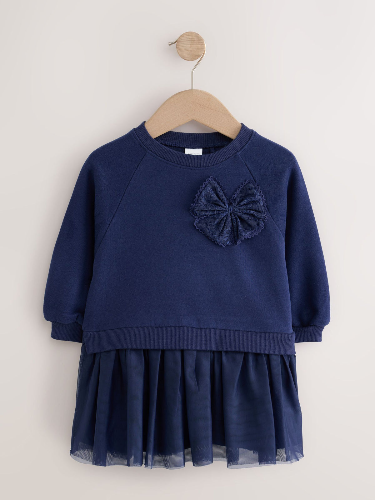 Navy Bow Long Sleeve Sweat Dress (3mths-7yrs)
