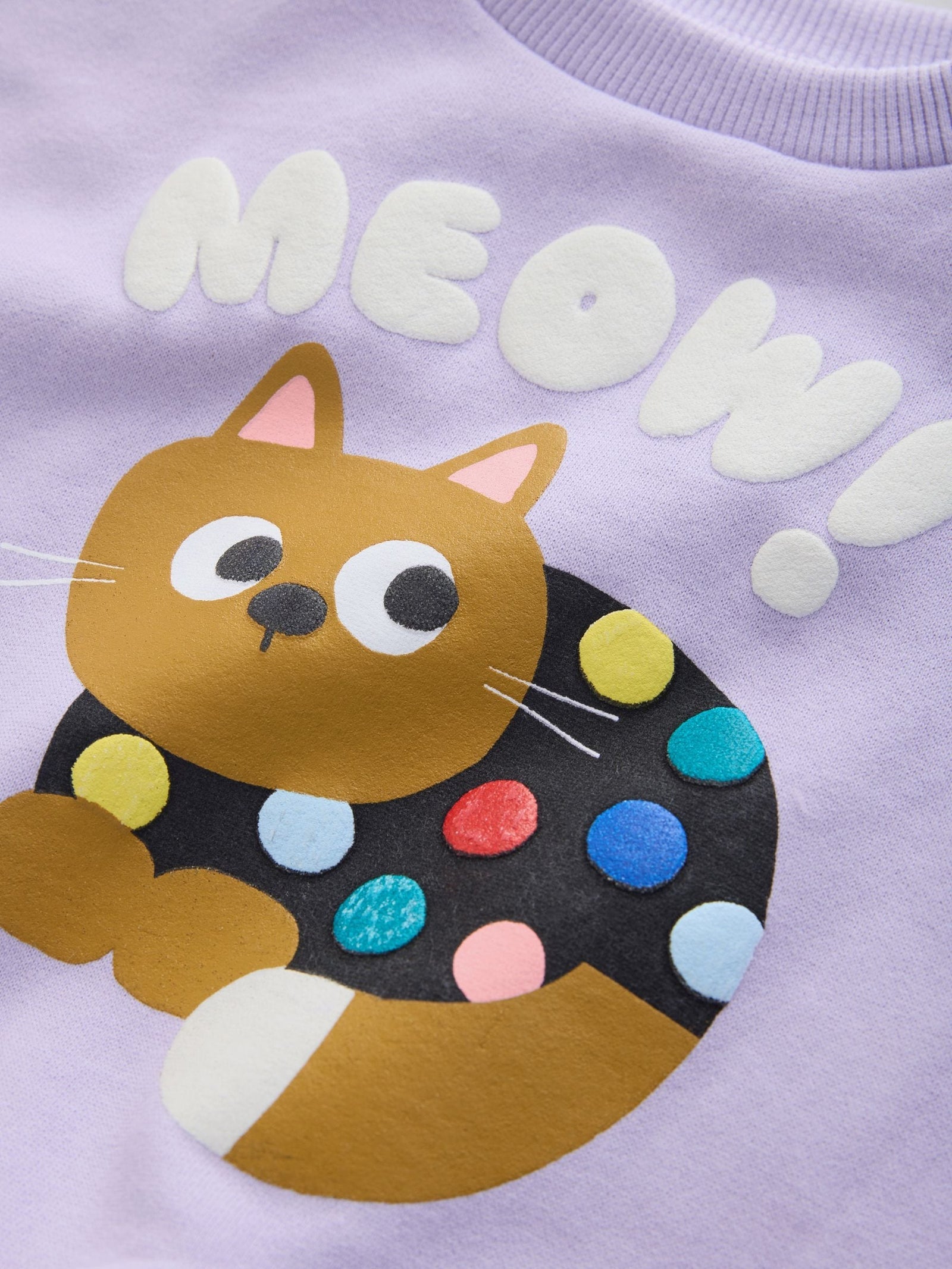 Lilac Purple Spot Cat Crew Neck Sweatshirt (3mths-7yrs)