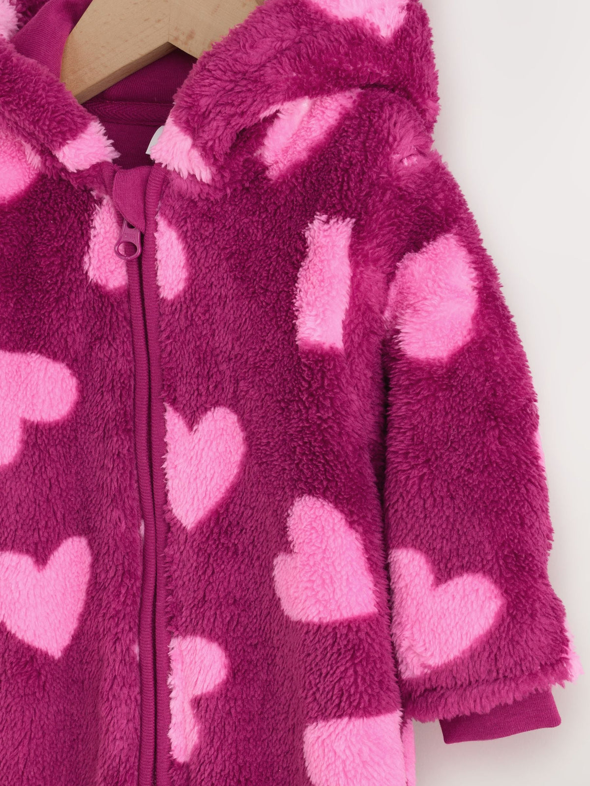Pink Heart Printed Hooded Fleece Baby Pramsuit (0mths-2yrs)