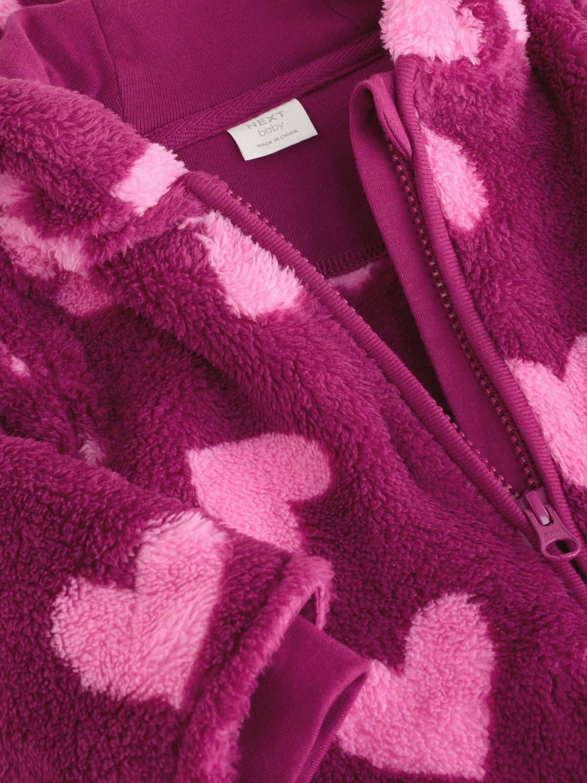 Pink Heart Printed Hooded Fleece Baby Pramsuit (0mths-2yrs)
