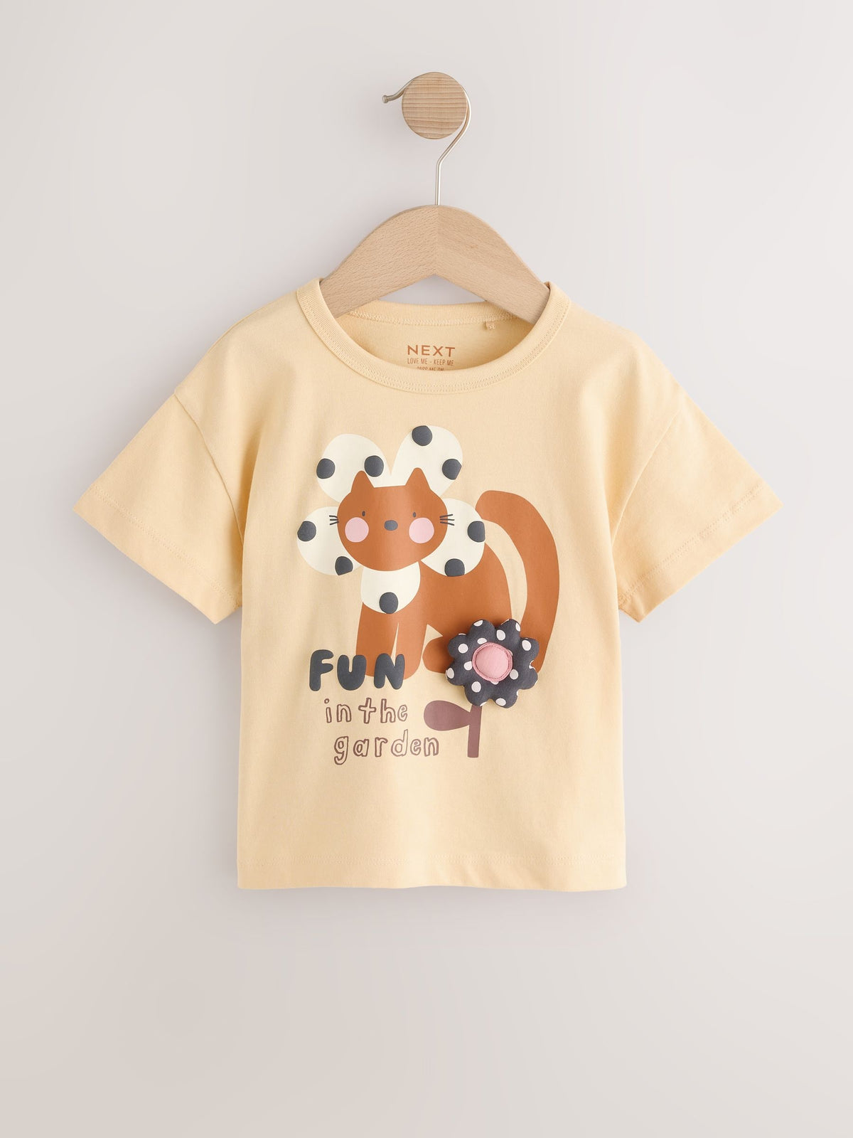 Ecru White Padded Cat Short Sleeve T-Shirt (3mths-7yrs)
