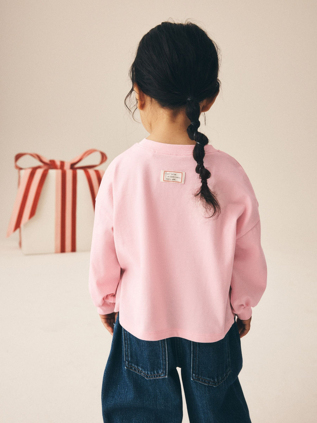 Light Pink Chistmas Applique Long Sleeve Top (3mths-7yrs)