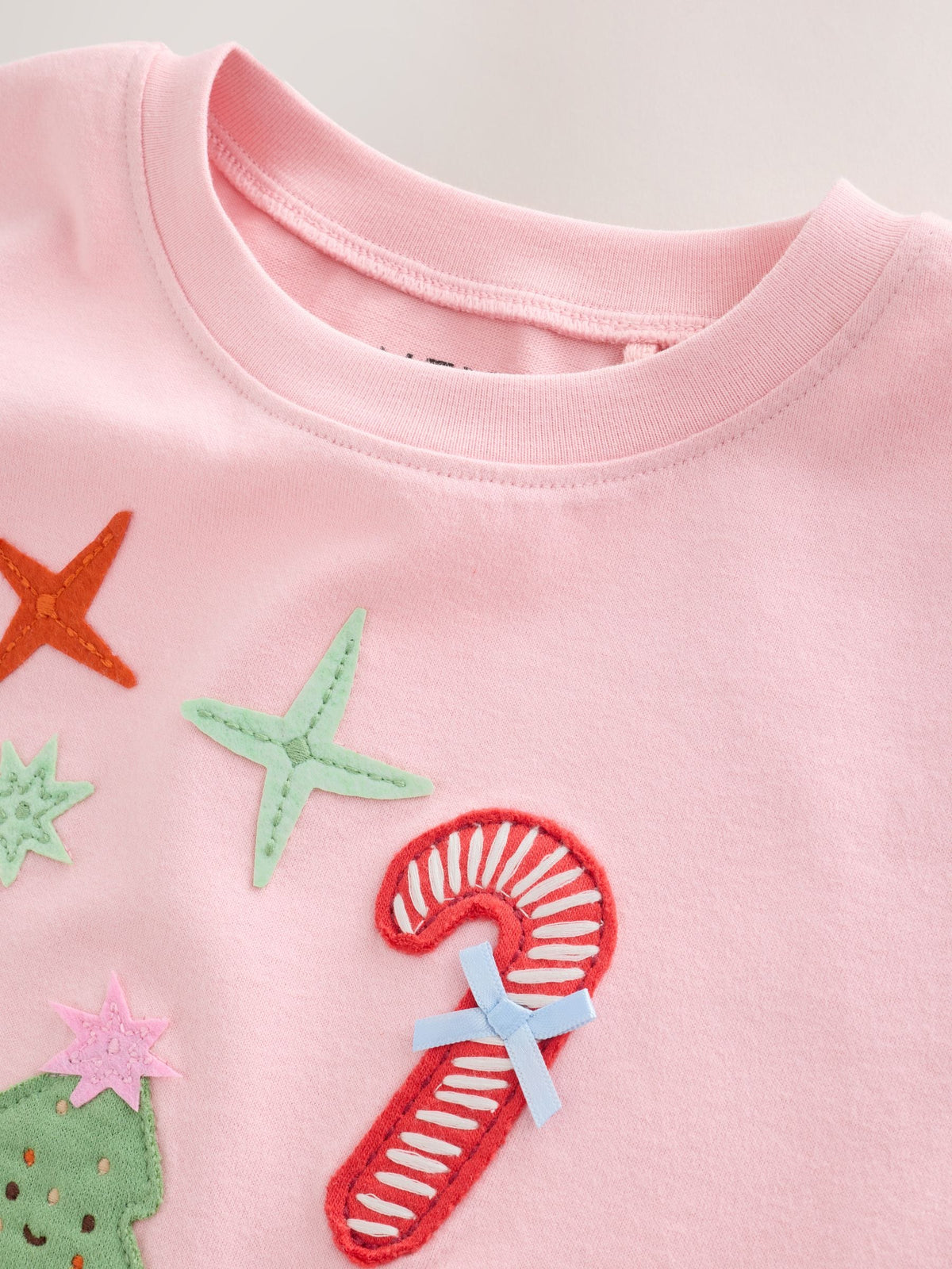 Light Pink Chistmas Applique Long Sleeve Top (3mths-7yrs)