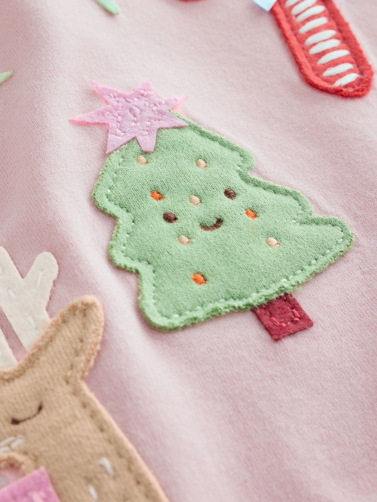 Light Pink Chistmas Applique Long Sleeve Top (3mths-7yrs)