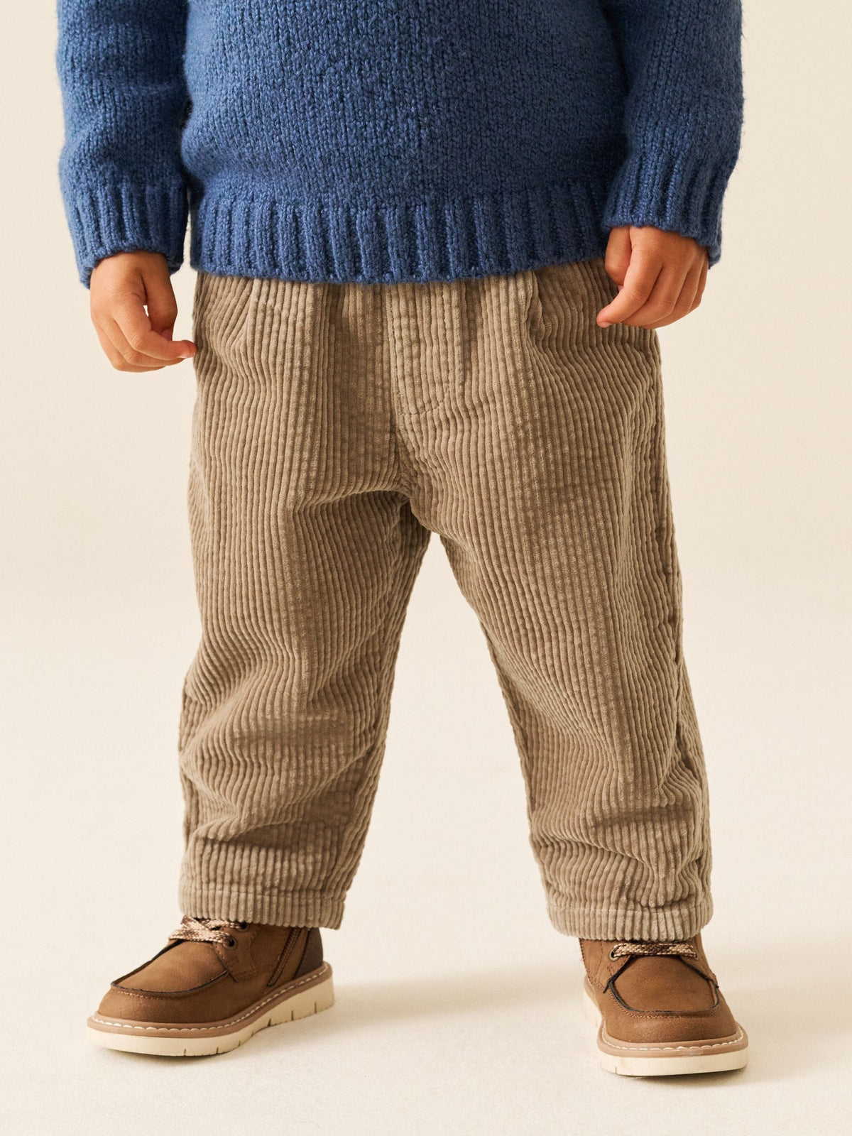 Stone Beige Barrel Leg Textured Corduroy Pull On Trousers (3mths-7yrs)